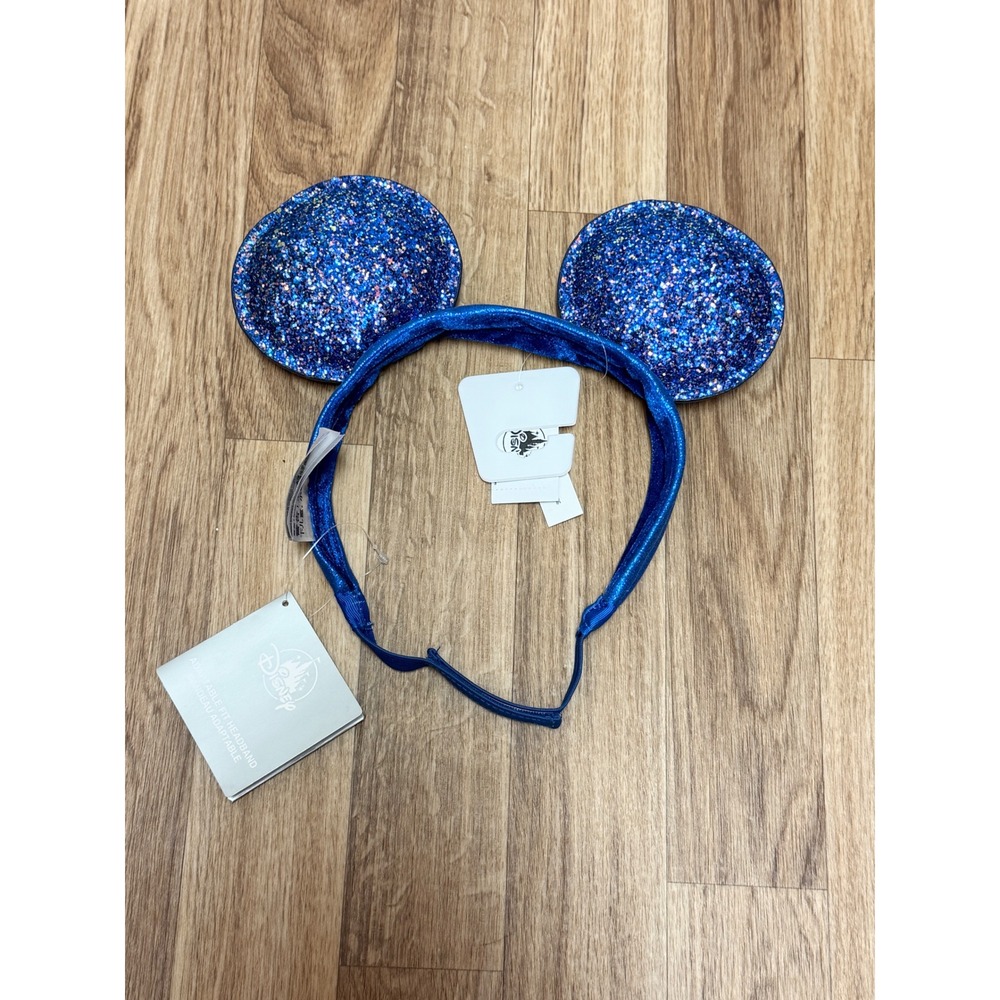Disney Parks Mickey Mouse Blue Glitter Adaptable Fit Headband Ears Youth NWT